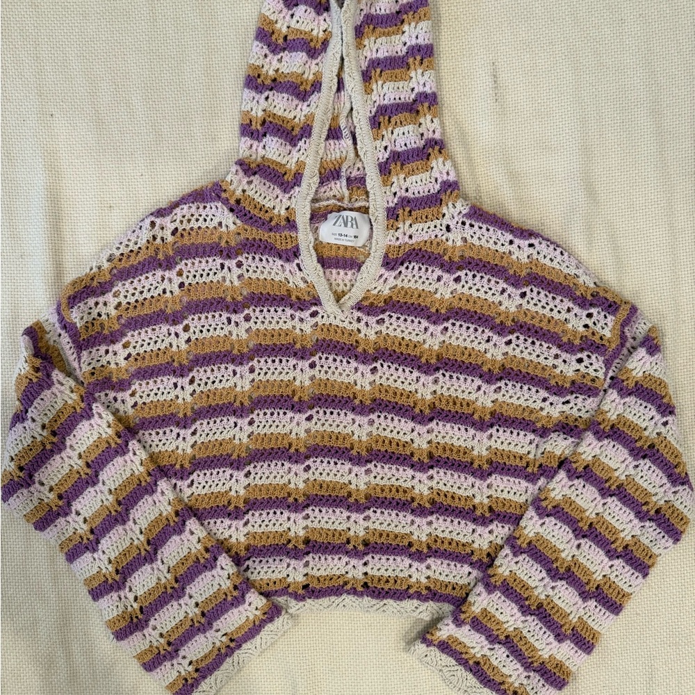 Zara kids V-Neck Sweater in Purple and Cream Stripes